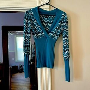 Bebe Green and White Sweater